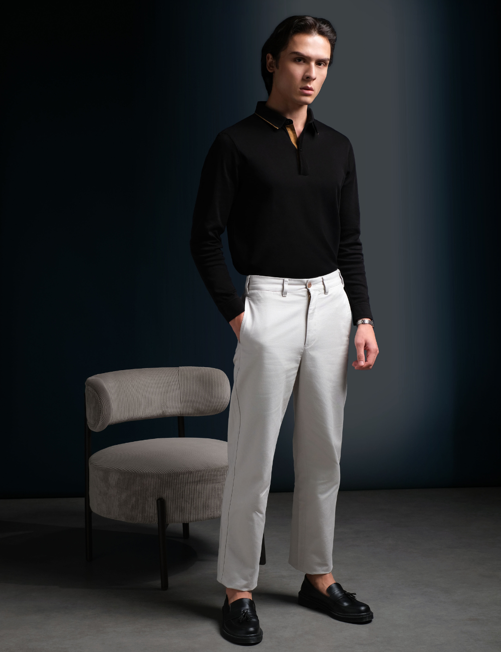 Arkline Gentle Polo LS Shirt Obsidian Black