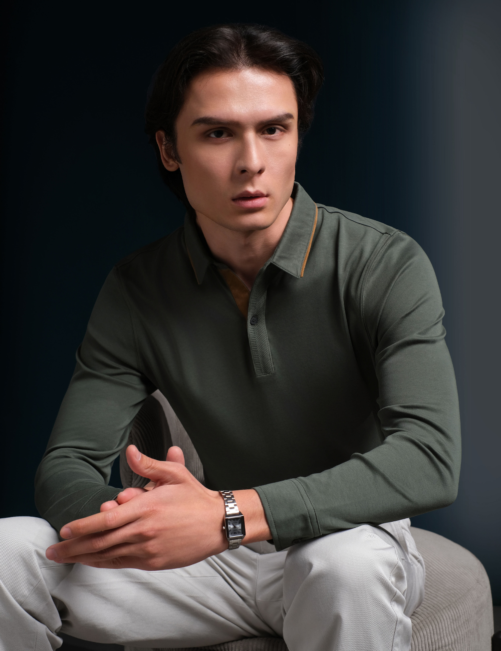 Arkline Gentle Polo LS Shirt Sage Green
