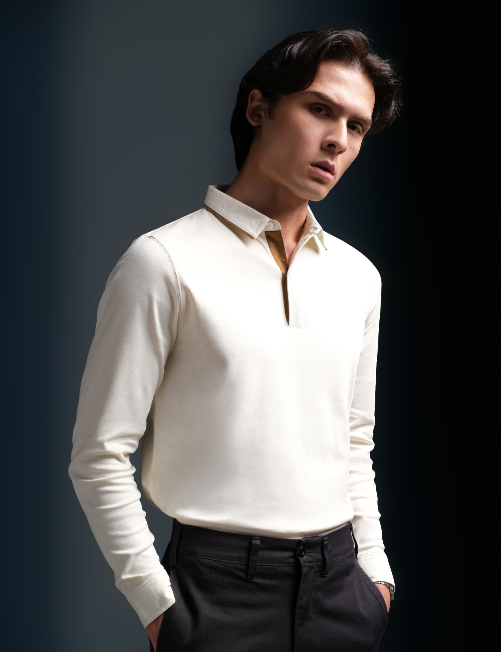 Arkline Gentle Polo LS Shirt Cream
