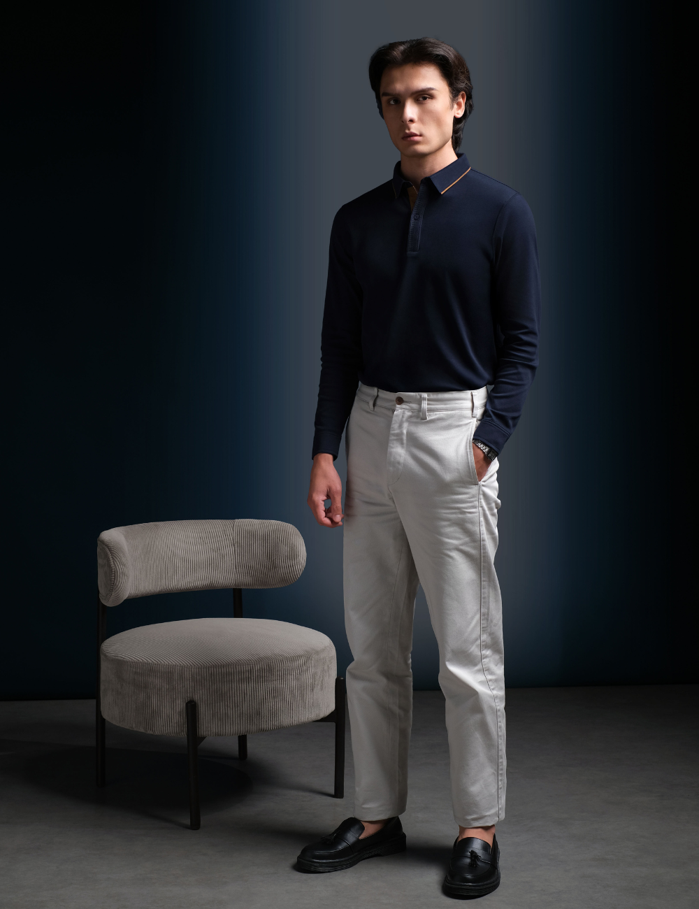 Arkline Gentle Polo LS Shirt Deep Navy