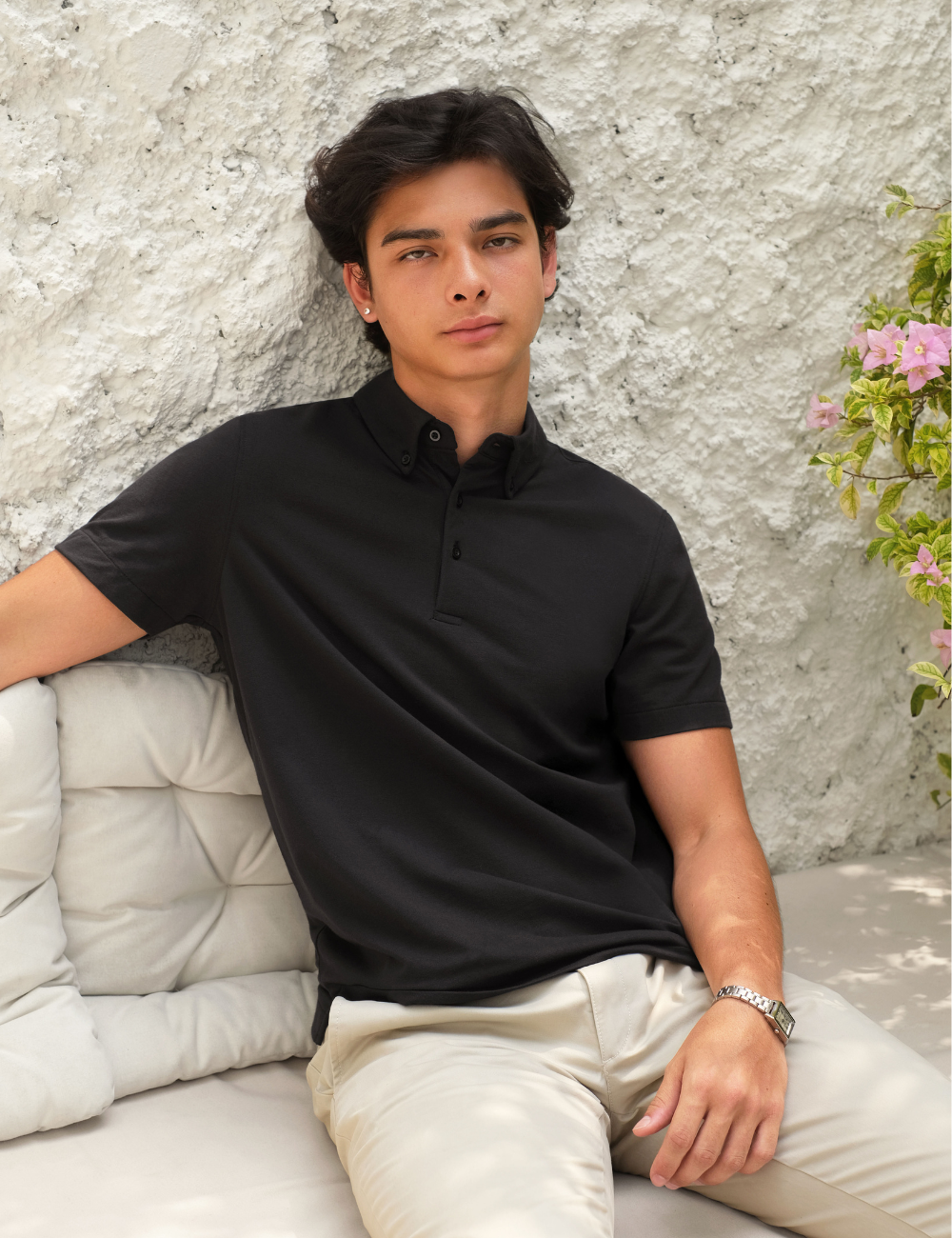 Arkline Hybrid Button Down Collar Polo Shirt Grey Black