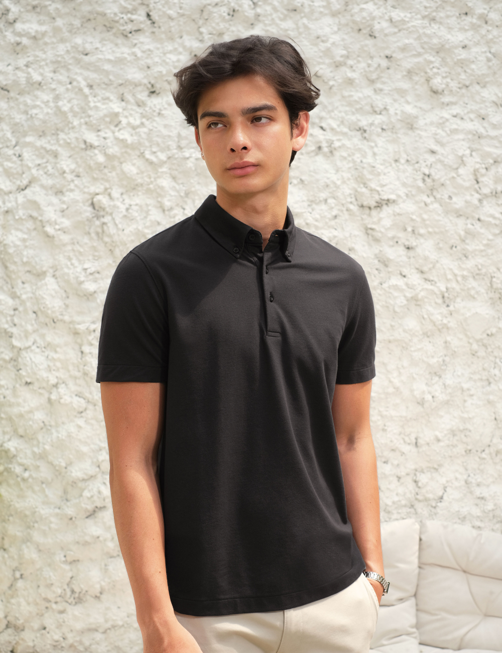 Arkline Hybrid Button Down Collar Polo Shirt Grey Black