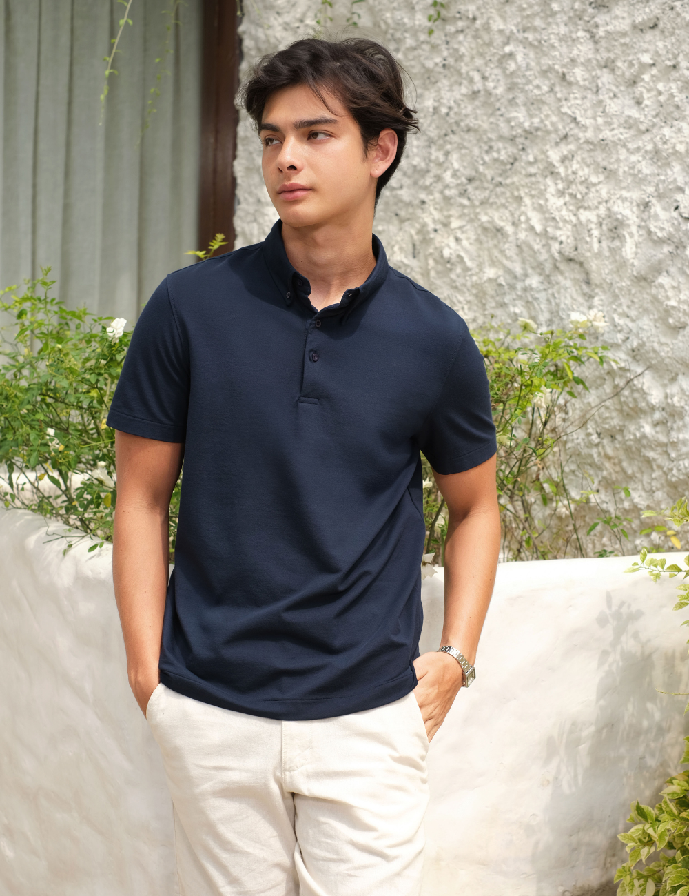 Arkline Hybrid Button Down Collar Polo Shirt Midnight Navy