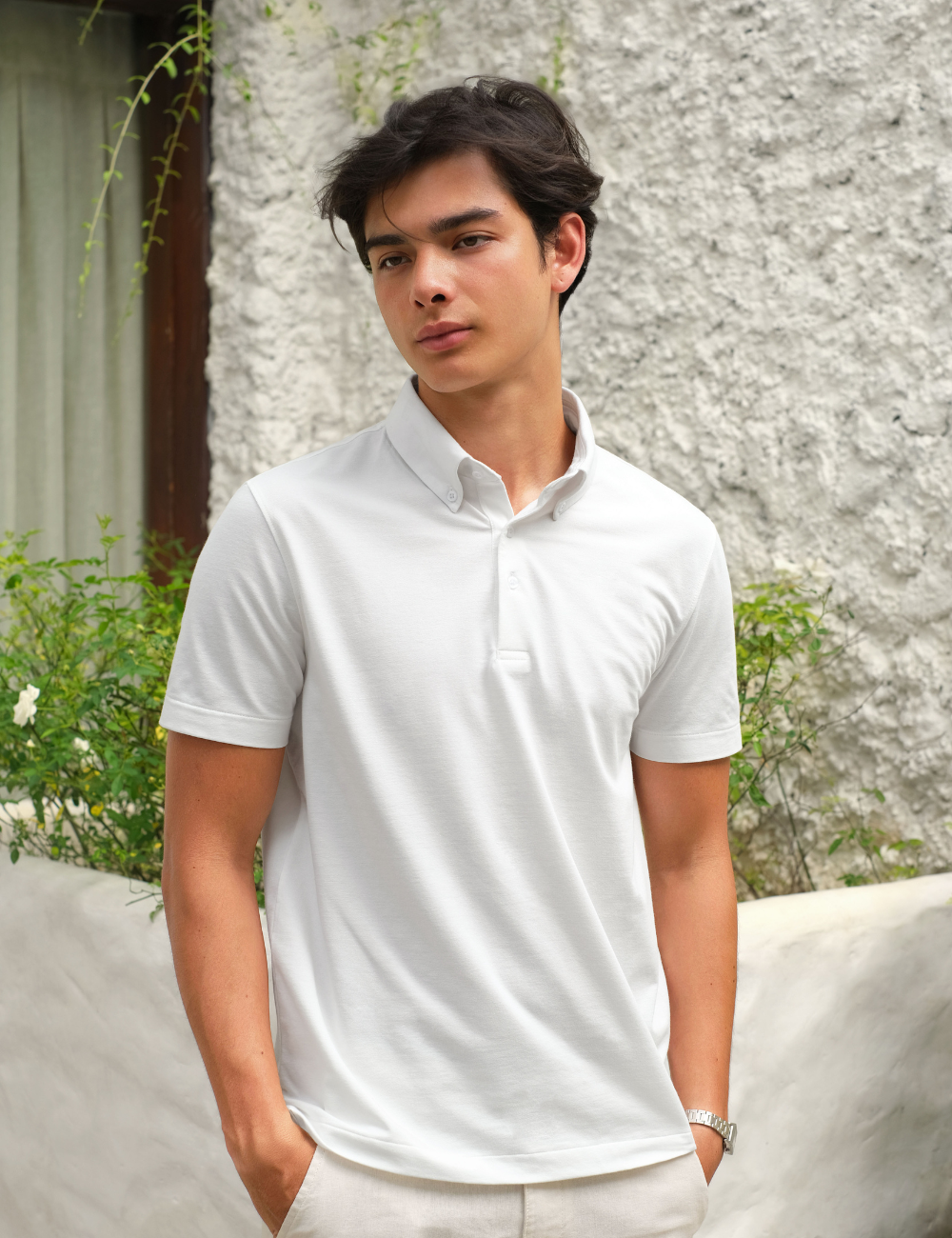 Arkline Hybrid Button Down Collar Polo Shirt White