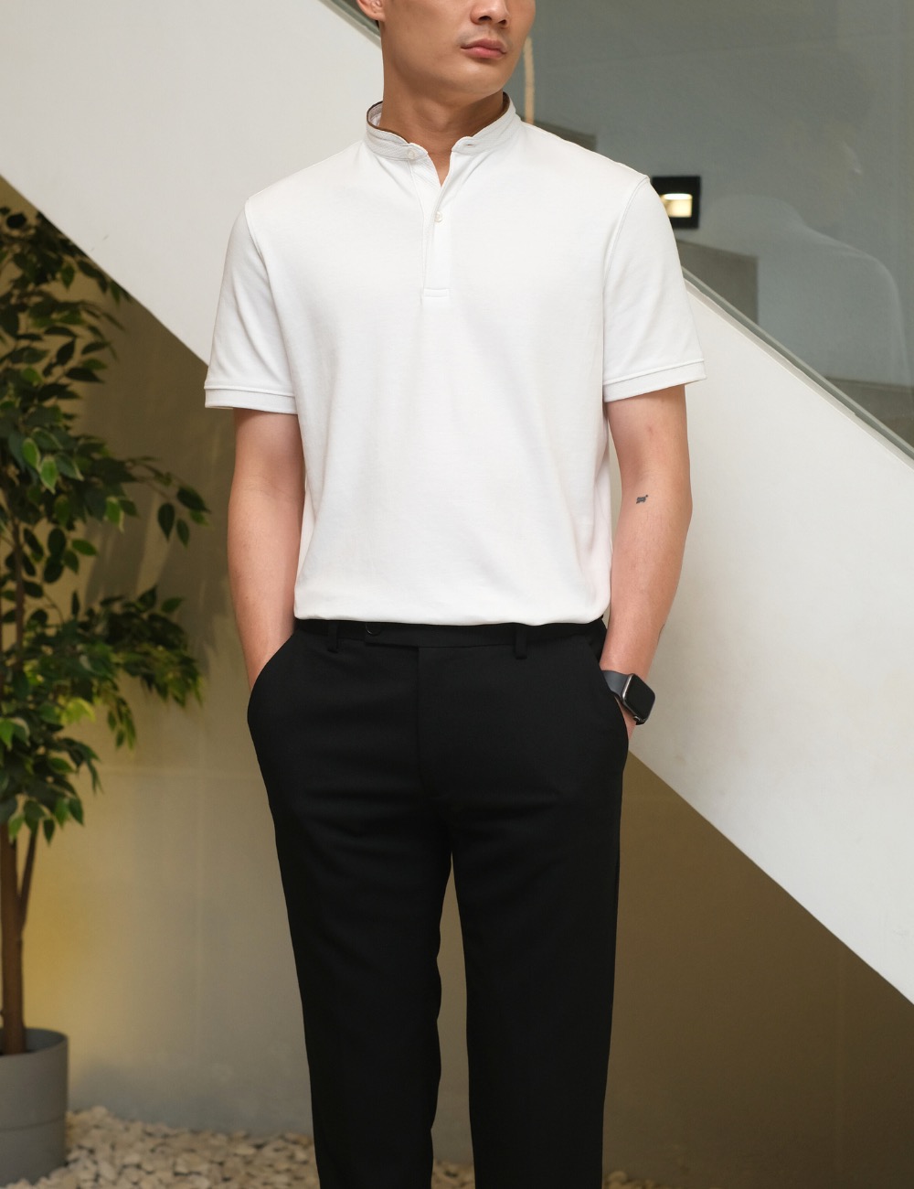 Arkline Tender Stand Collar Polo Shirt White