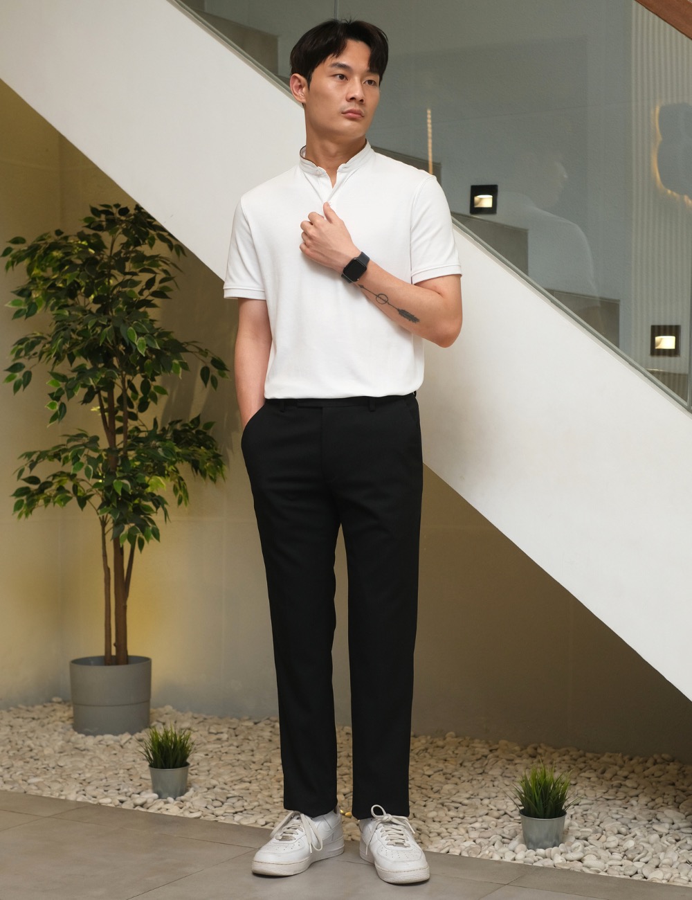 Arkline Tender Stand Collar Polo Shirt White