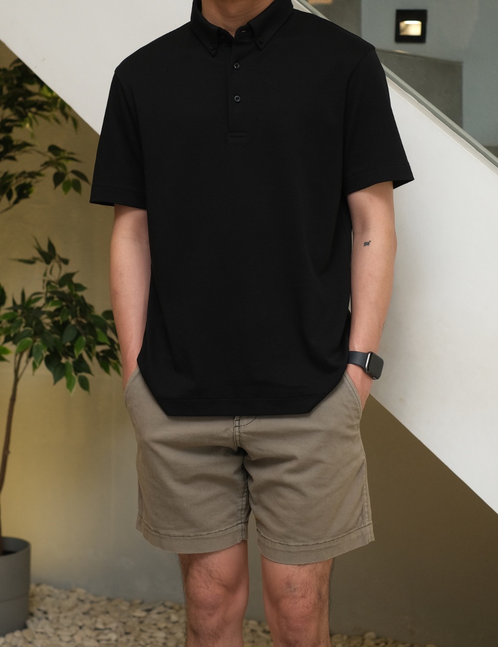 Arkline Humane Button Down Collar Polo Shirt Obsidian Black