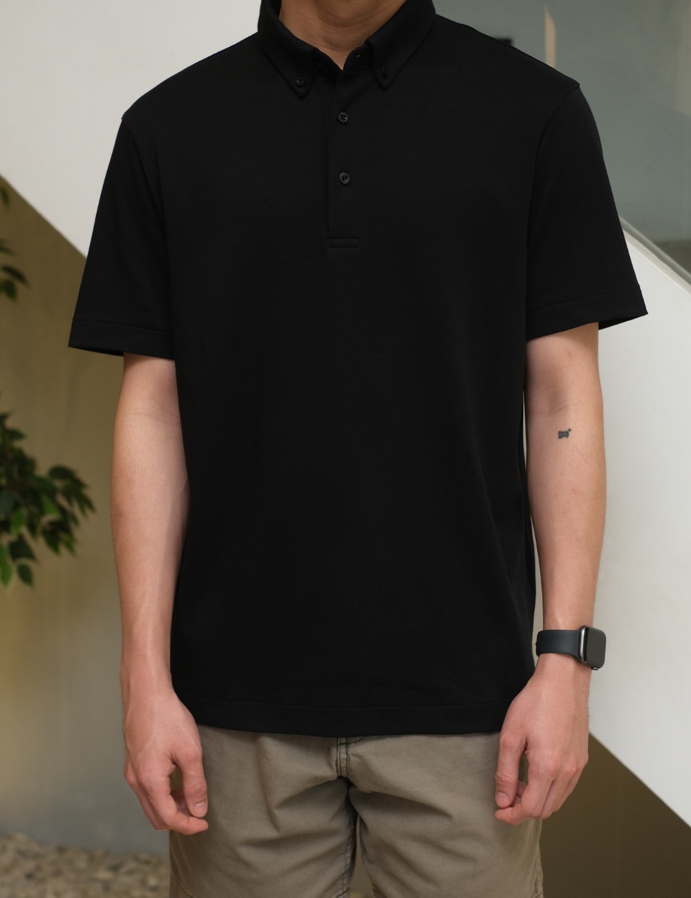 Arkline Humane Button Down Collar Polo Shirt Obsidian Black