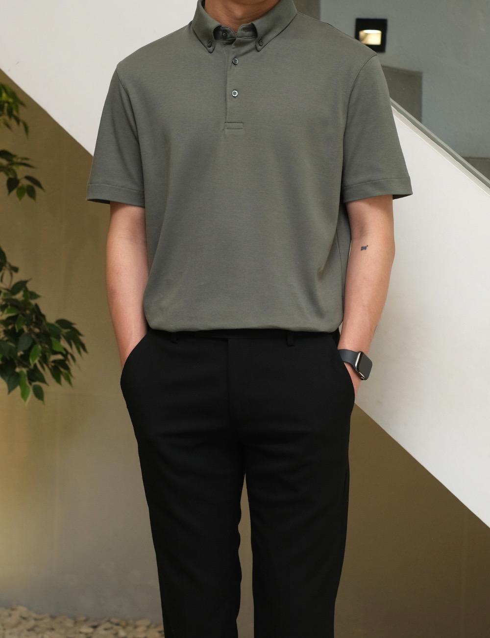 Arkline Humane Button Down Collar Polo Shirt Sage Green