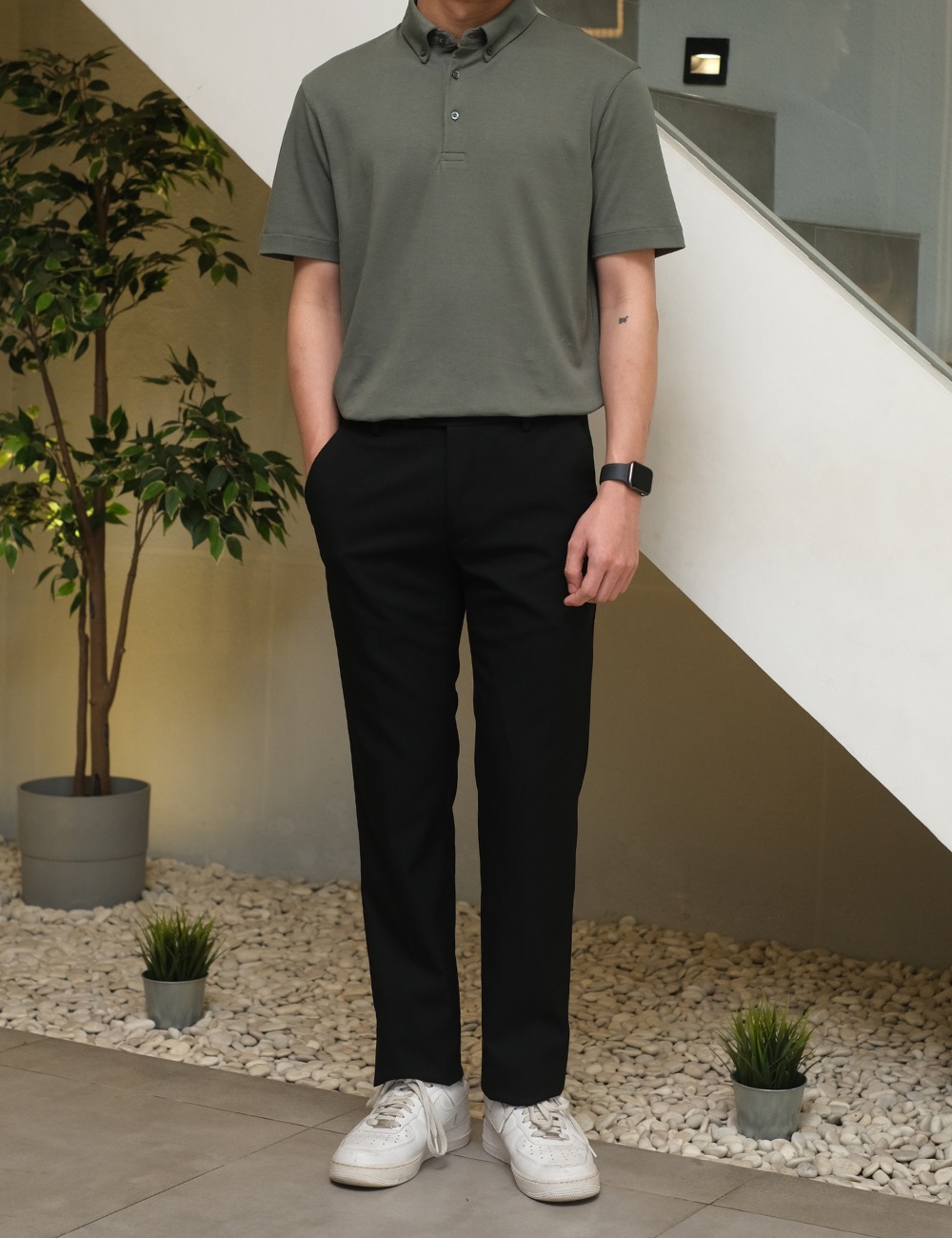 Arkline Humane Button Down Collar Polo Shirt Sage Green