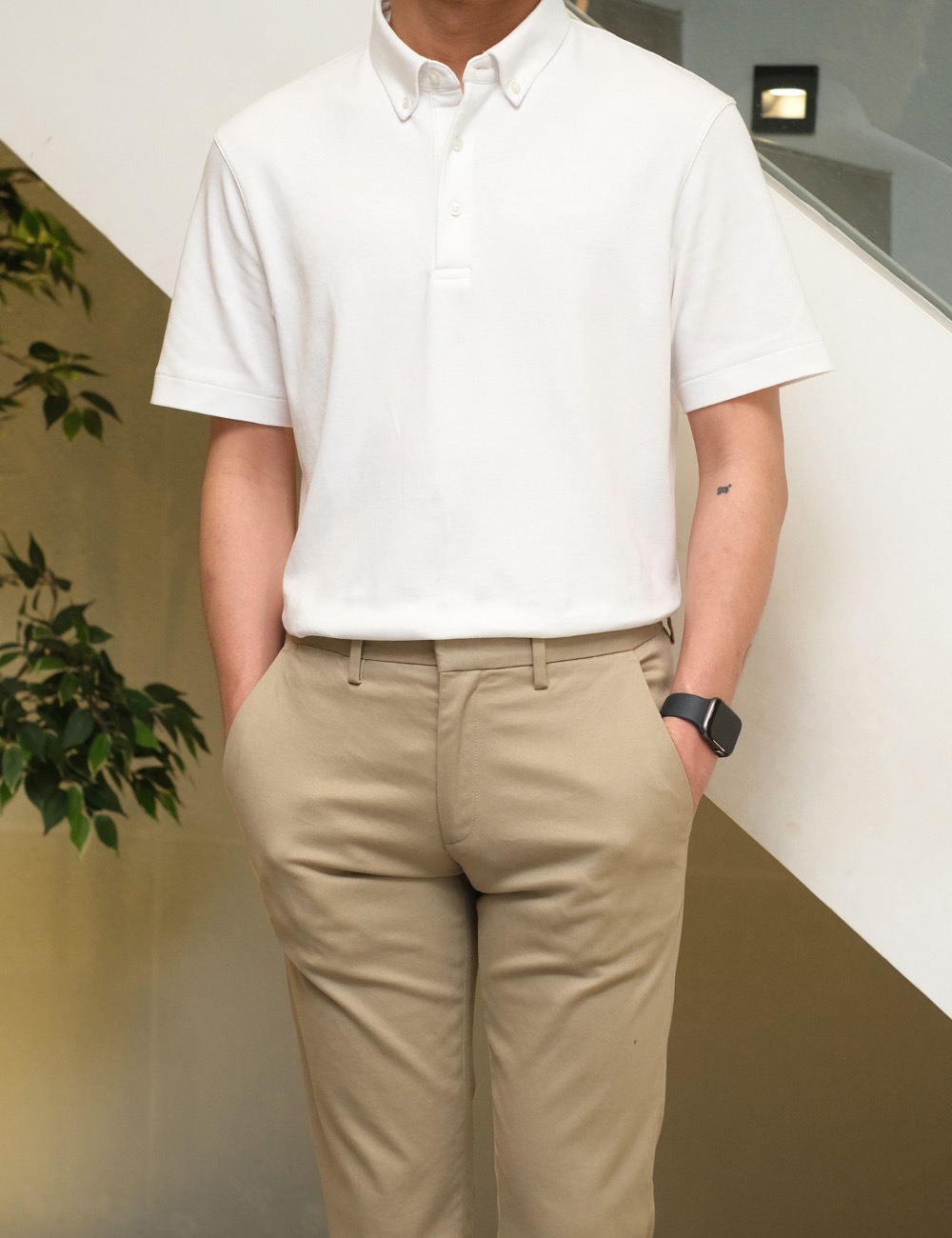 Arkline Humane Button Down Collar Polo Shirt White