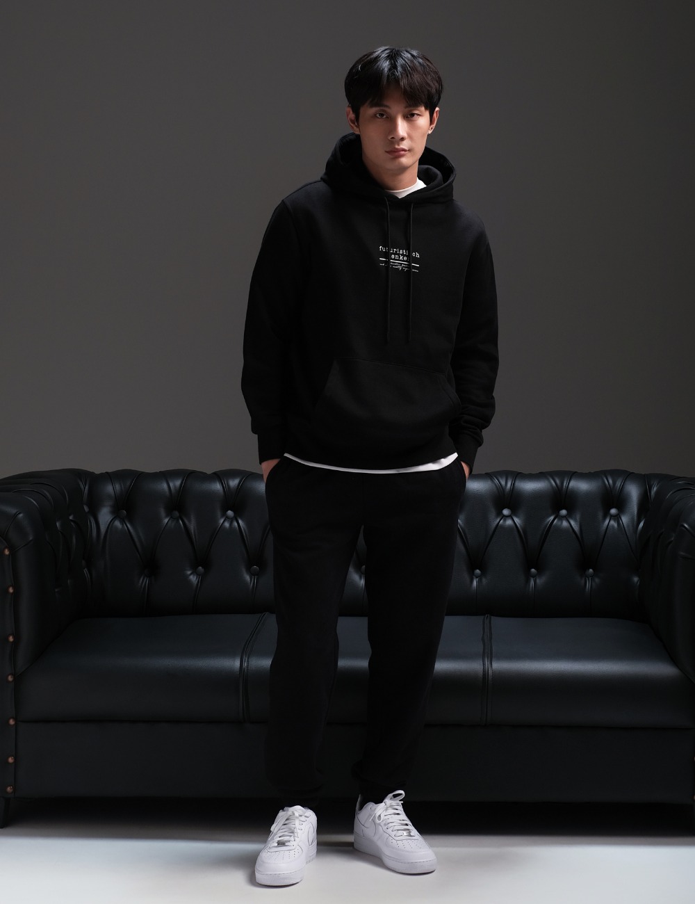 Futuristisch Pullover Hoodie Obsidian Black