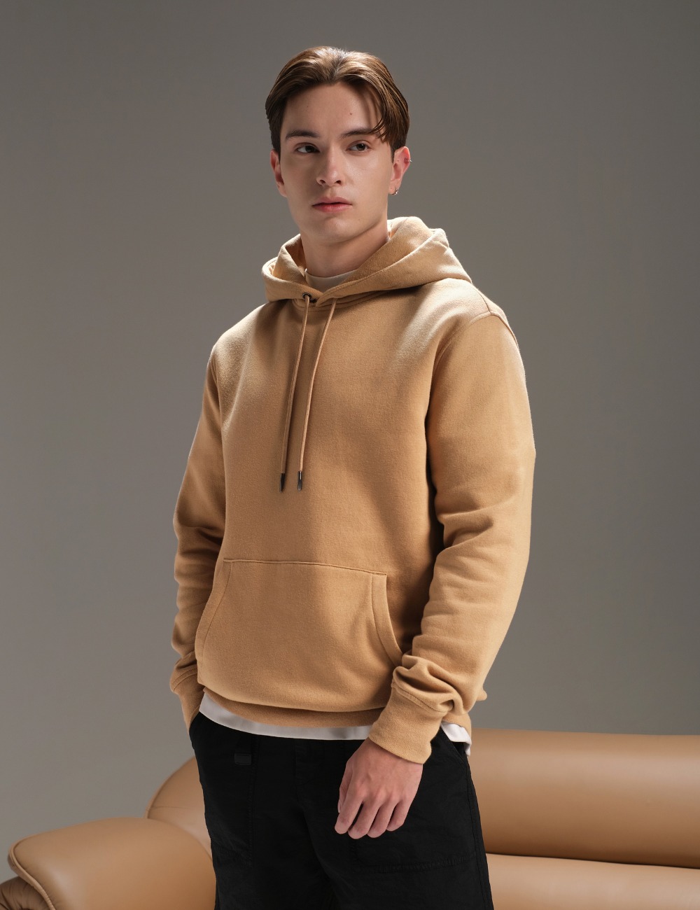 Solid Basic Pullover Hoodie Beige