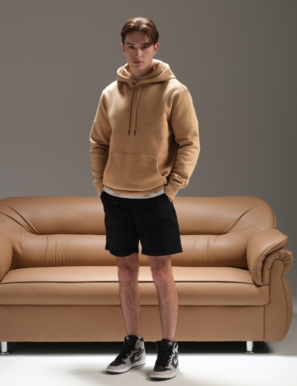 Solid Basic Pullover Hoodie Beige