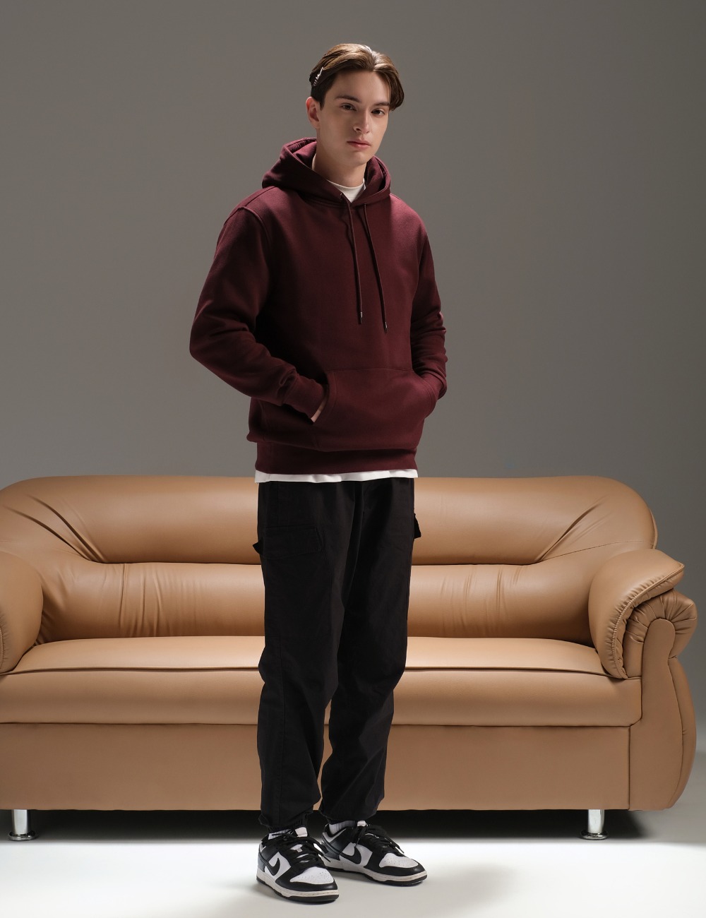 Solid Basic Pullover Hoodie Maroon