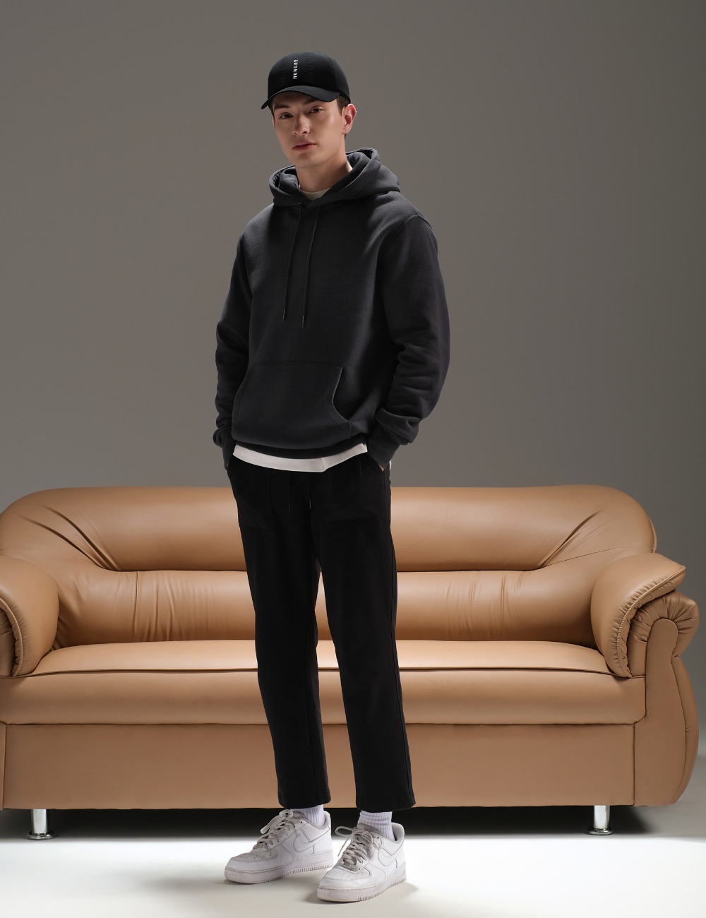 Solid Basic Pullover Hoodie Shadow Grey