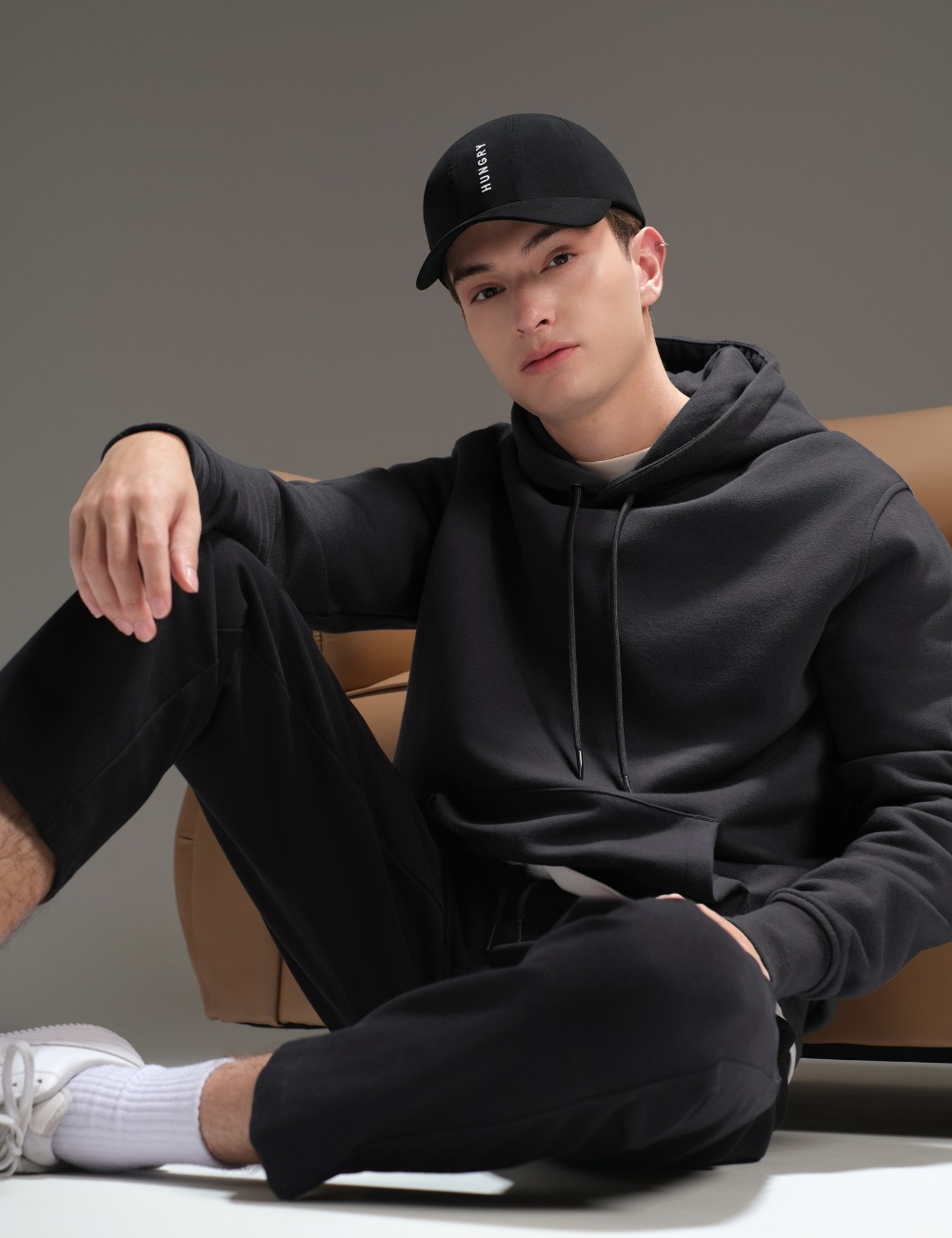 Solid Basic Pullover Hoodie Shadow Grey