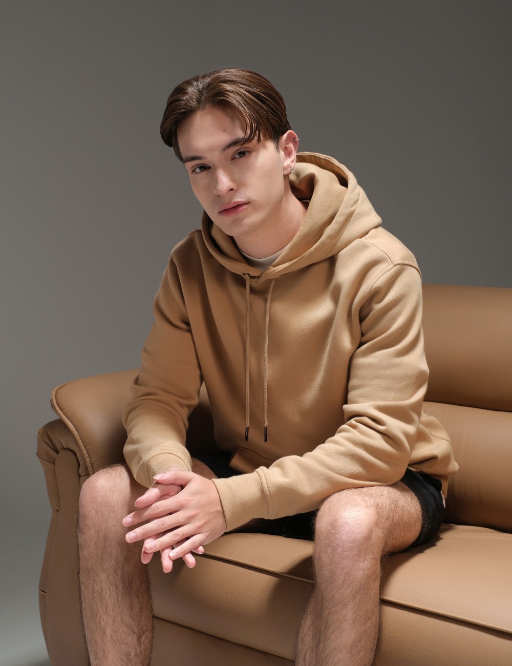 Solid Basic Pullover Hoodie Beige