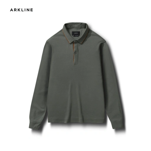 Image of Arkline Gentle Polo LS Shirt Sage Green