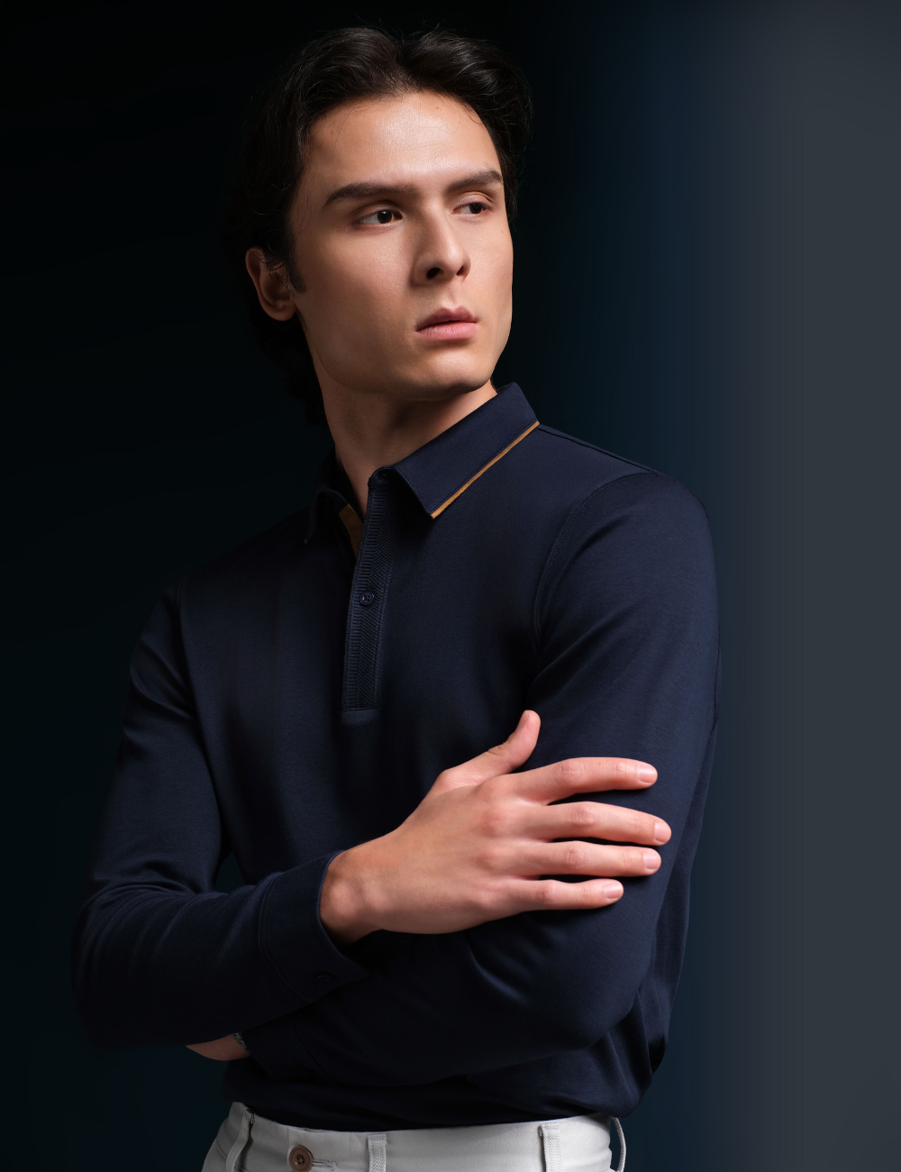 Arkline Gentle Polo LS Shirt Deep Navy
