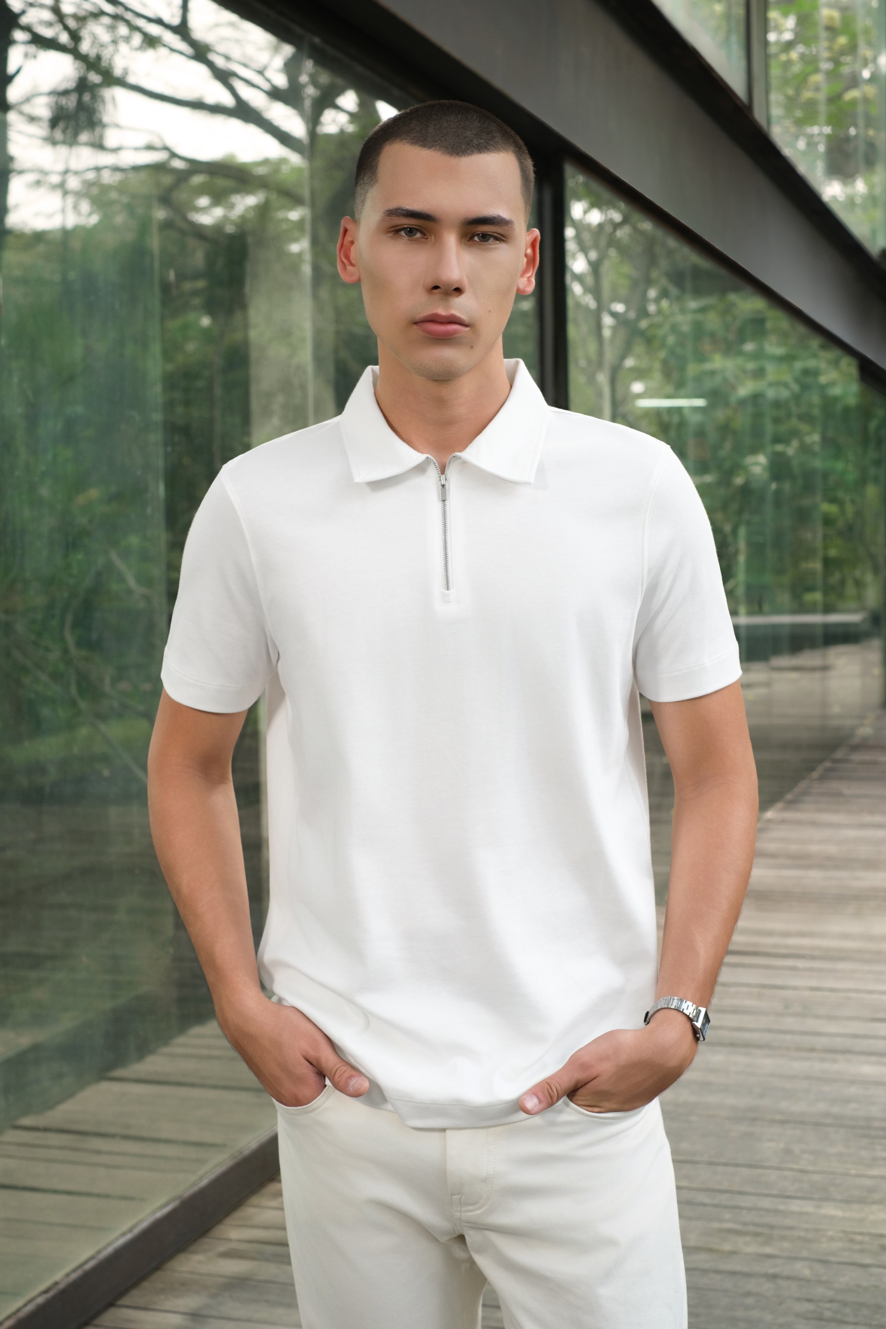 Arkline Cerniera Polo SS Shirt Off White