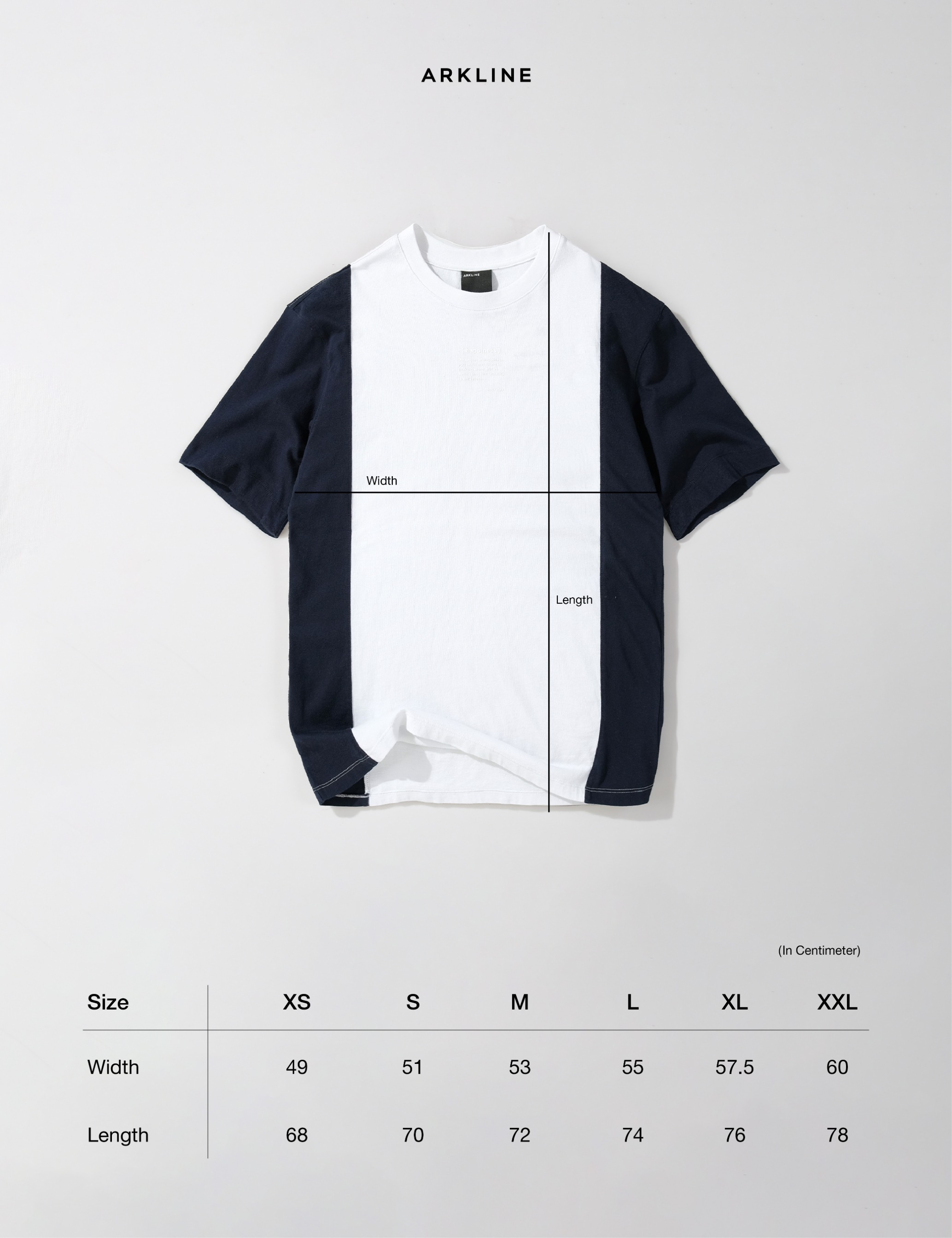 Colorblocked "HAPPINESS" Deep Navy - White T-shirt