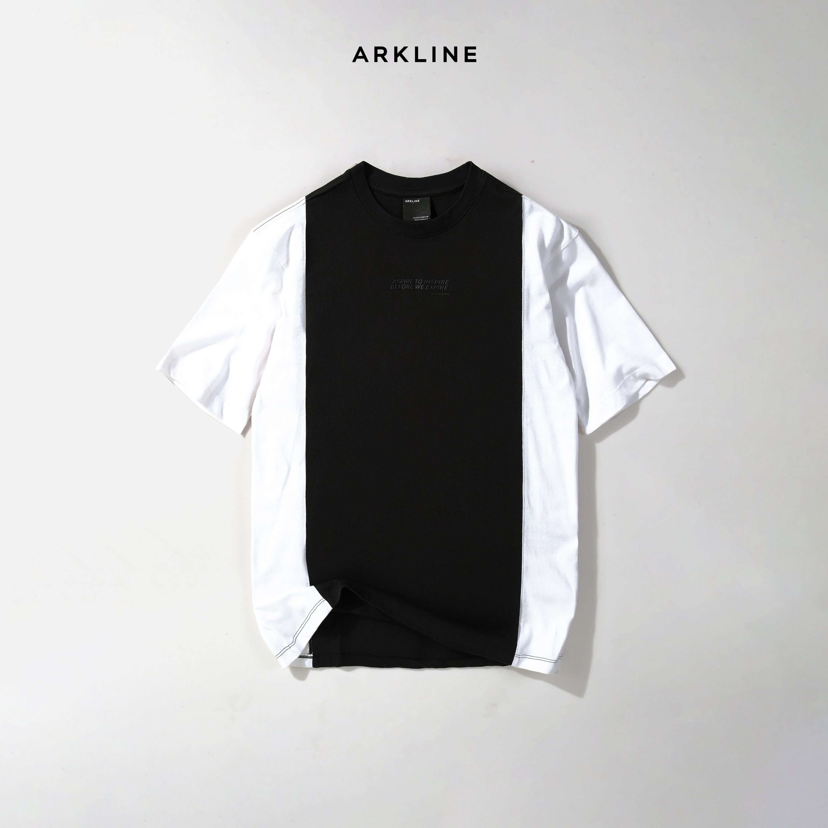 Colorblocked "ASPIRE" Obsidian Black - White T-shirt
