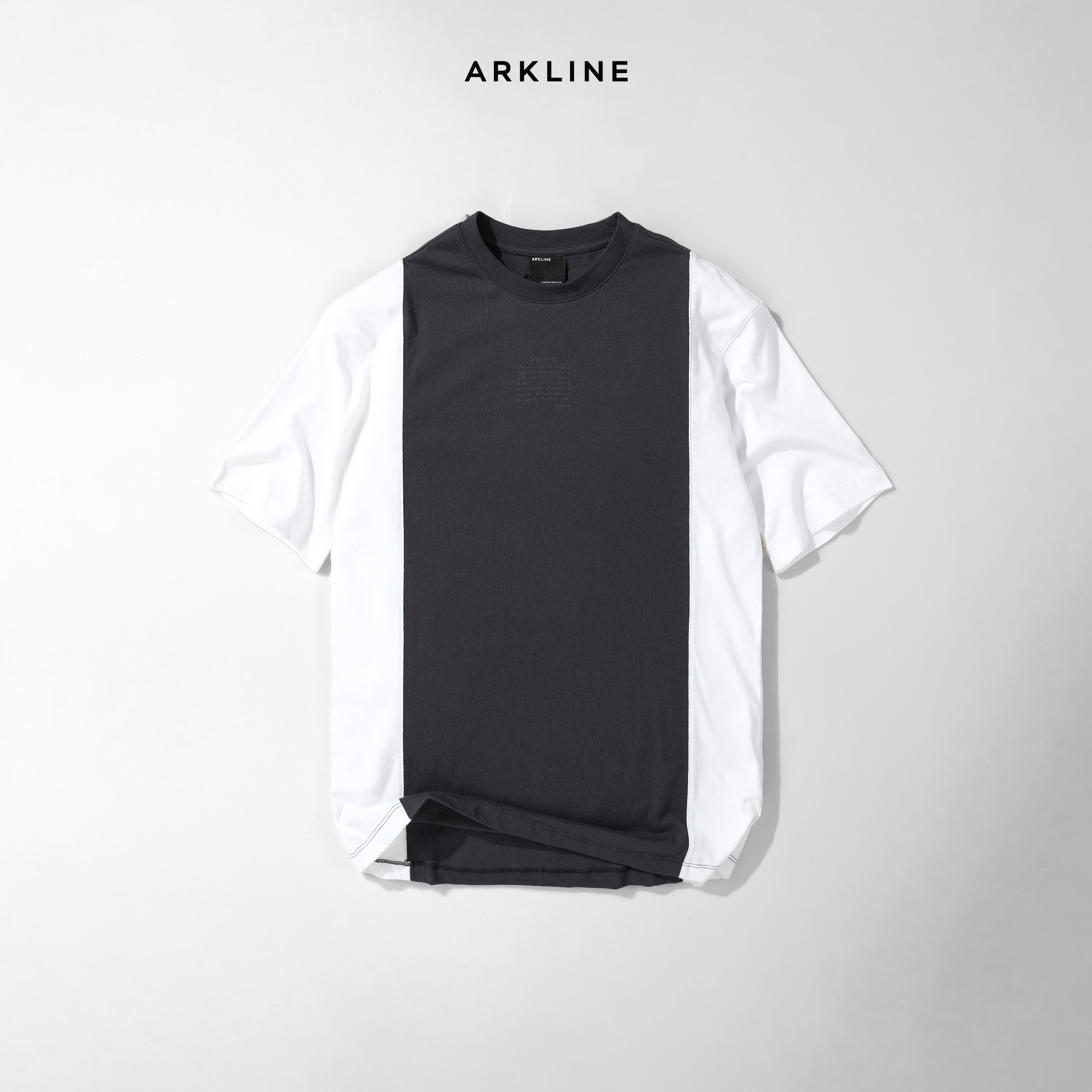 Colorblocked "BLESSINGS" Shadow Grey - White T-shirt