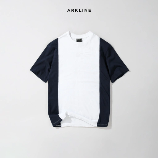 Image of Colorblocked "HAPPINESS" Deep Navy - White T-shirt