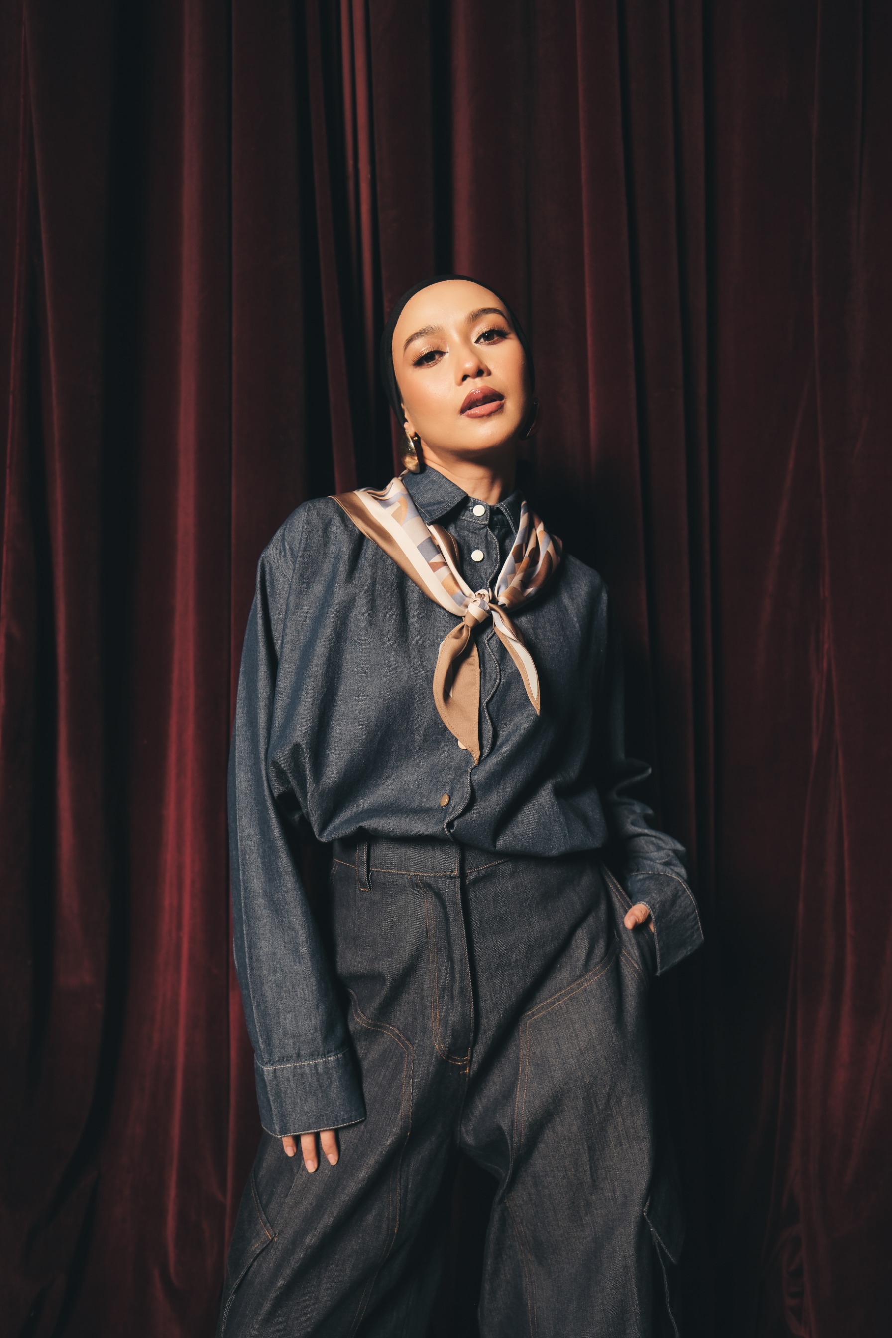 Vizy Denim Shirt With Neck Scarves Navy