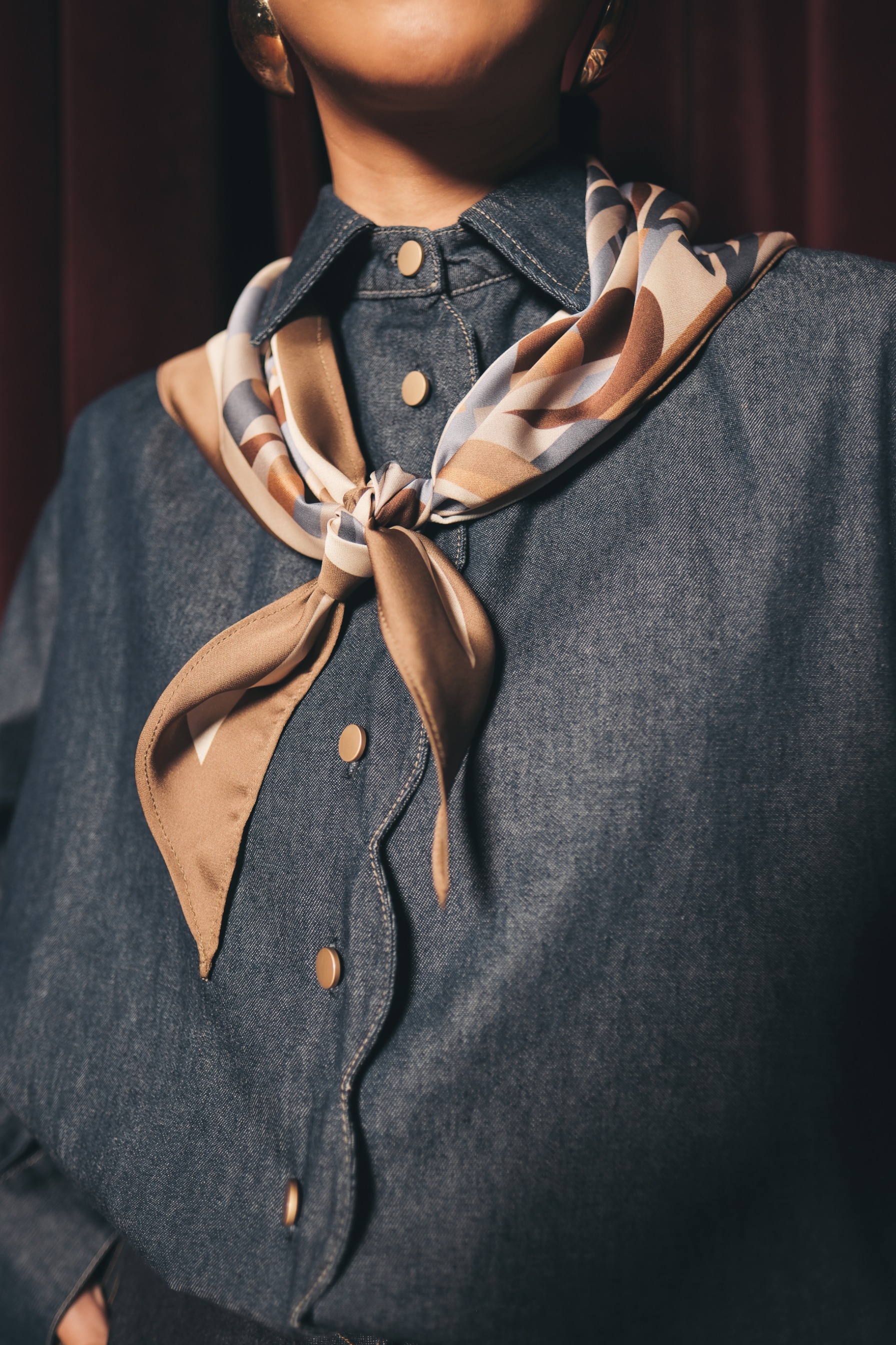 Vizy Denim Shirt With Neck Scarves Navy