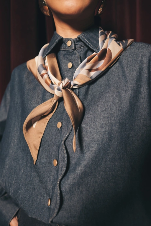 Image of Vizy Denim Shirt With Neck Scarves Navy