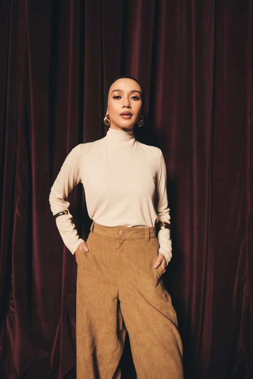 Image of Valley Halter Neck Long Sleeve Inner Glliter Light Brown