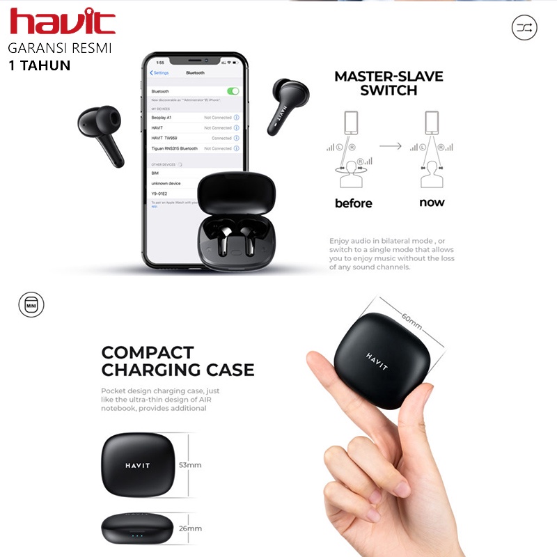 Havit TW959 TWS True Wireless Stereo Bluetooth Earbuds Earphone