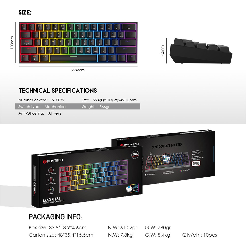 Fantech MAXFIT61 MK857 60% Keyboard Gaming Mechanical