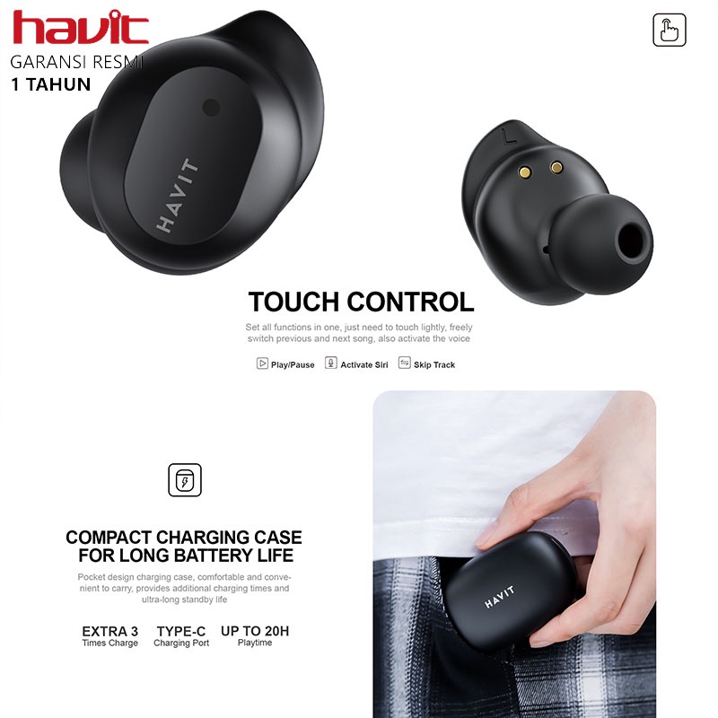 Havit TW955 TWS True Wireless Stereo Bluetooth Earbuds Earphone