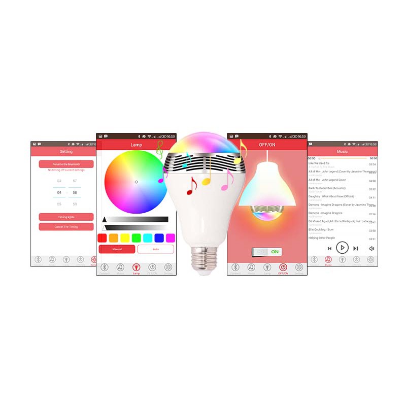 Smart Bulb Lampu Speaker Control App Wireless - Bluetooth