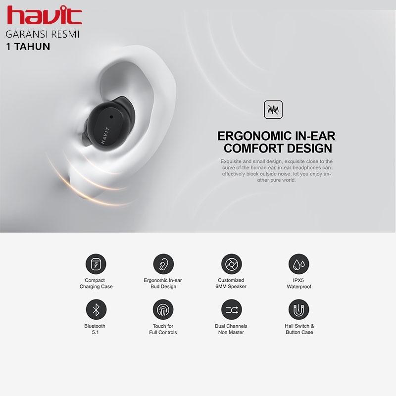 Havit TW955 TWS True Wireless Stereo Bluetooth Earbuds Earphone