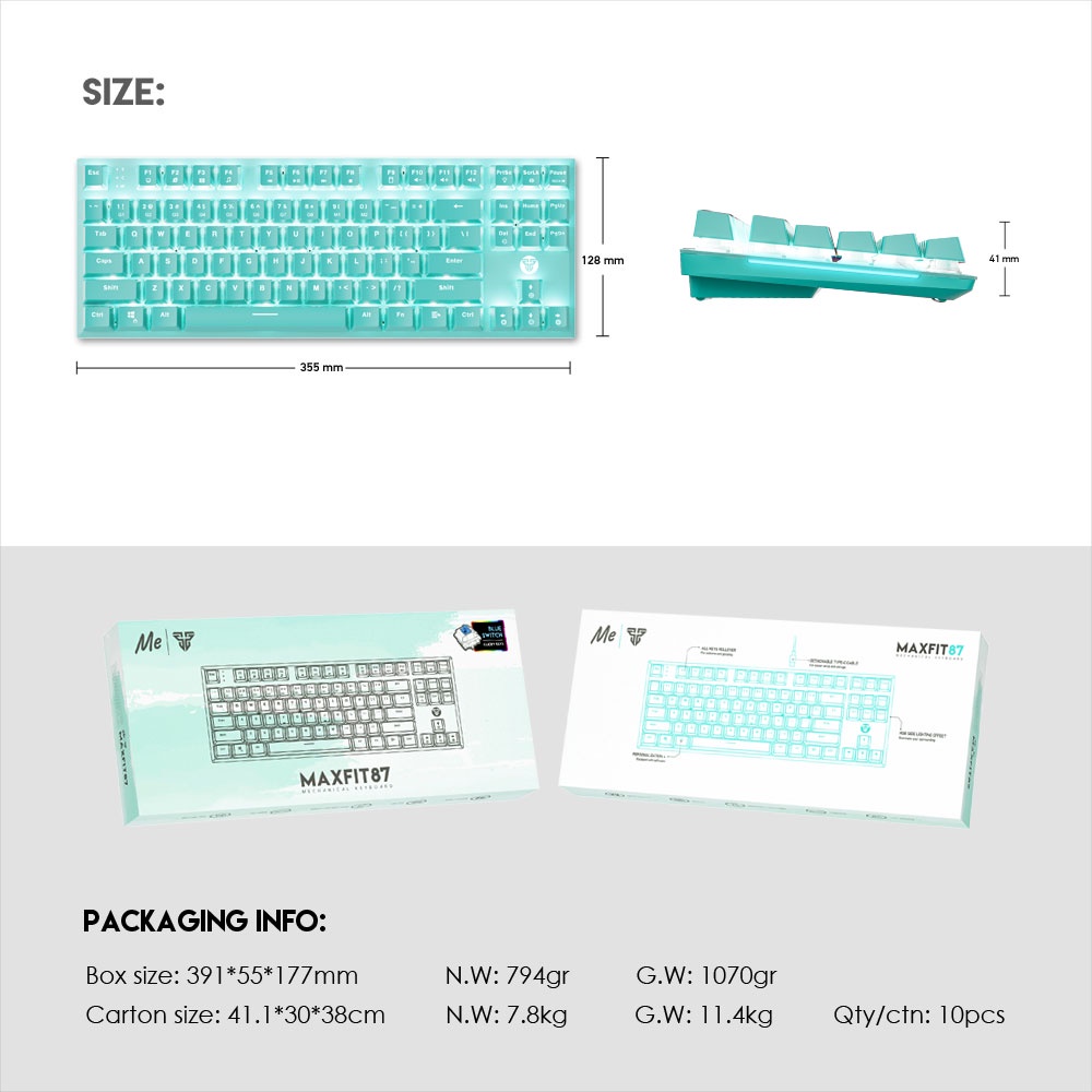 Fantech MAXFIT87 MK856 Mint Edition TKL Keyboard Gaming Mechanical