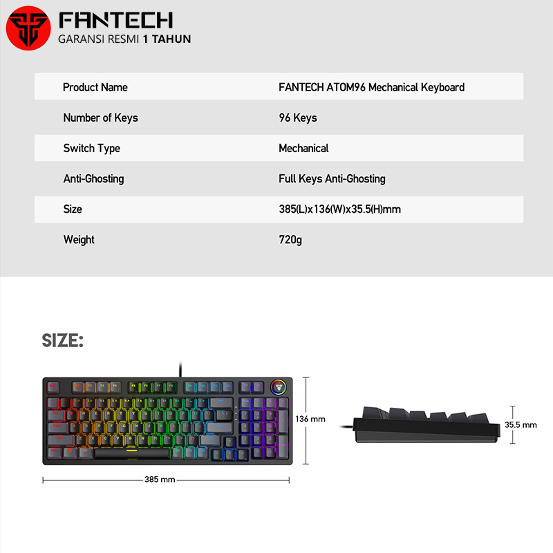 Fantech ATOM96 MK890 RGB Keyboard Gaming Mechanical Full Size