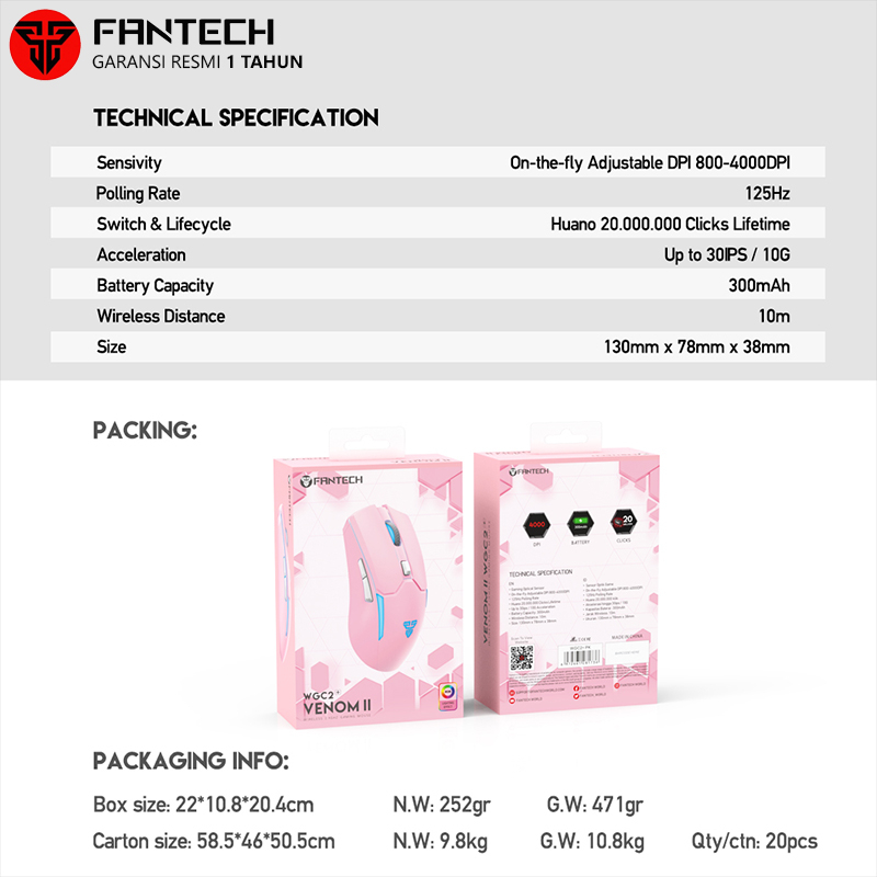 Fantech Venom II WGC2 Mouse Gaming Wireless Rechargeable