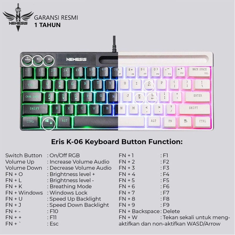 NYK Nemesis Eris K06 Keyboard Gaming 61% with Holder