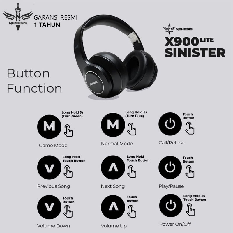 NYK Nemesis Sinister X900 Lite Headset Gaming Bluetooth Low Latency