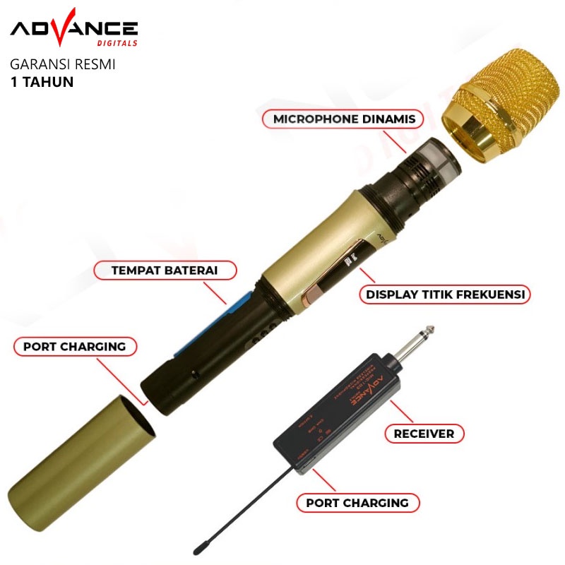Advance MIC103 Microphone Wireless Profesional Mic Rechargeable