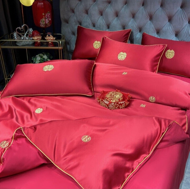 GOLDEN HARMONY RED SHUANG XI - XI JIN Signature Design Cellulose Fiber Tencel REGALINEN
