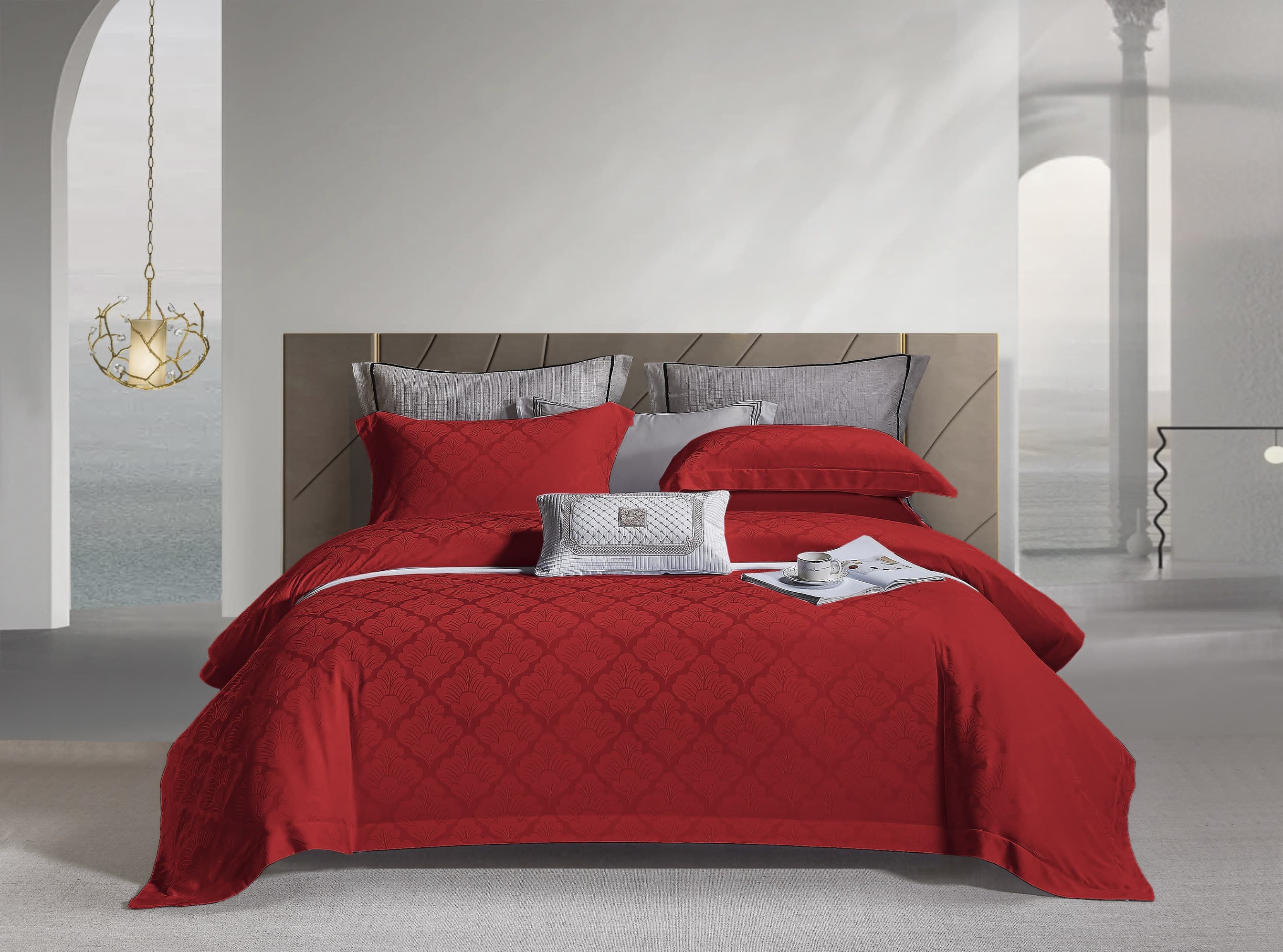 FIORENZA RED - Davinci Series Cellulose Fiber Tencel Jacquard