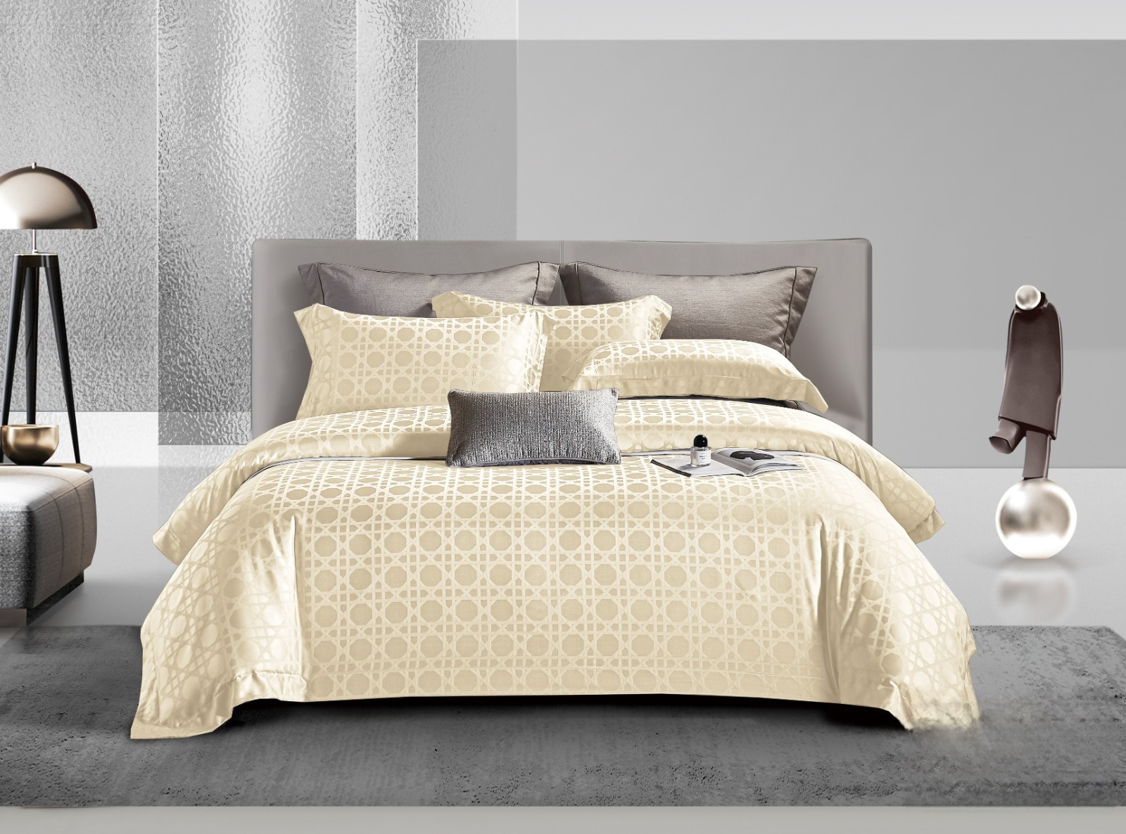 LATTICE CREAM - Davinci Series Cellulose Fiber Tencel Jacquard