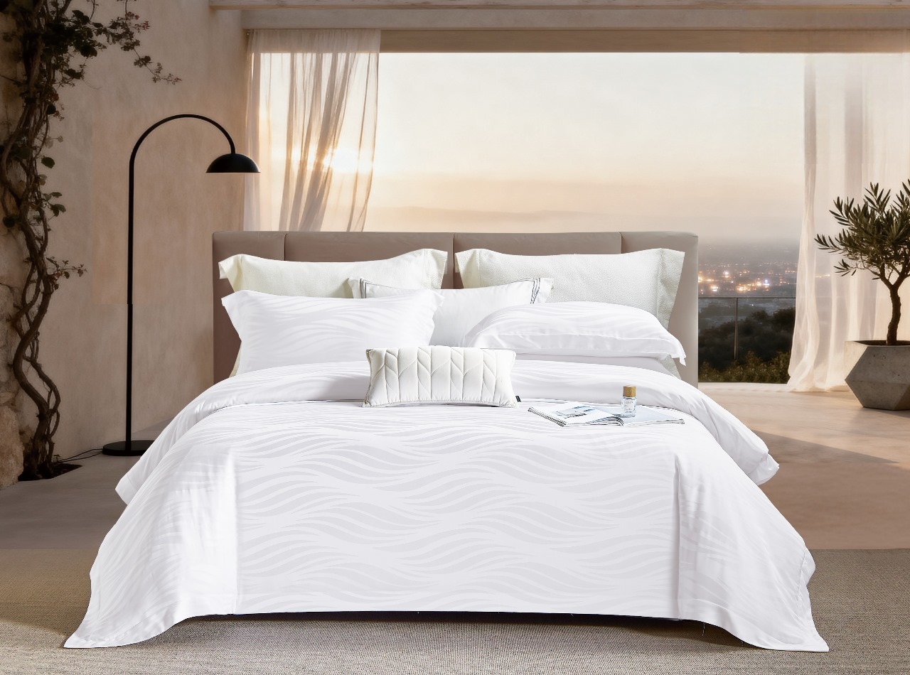 RIPPLE WHITE - Davinci Series Cellulose Fiber Tencel Jacquard