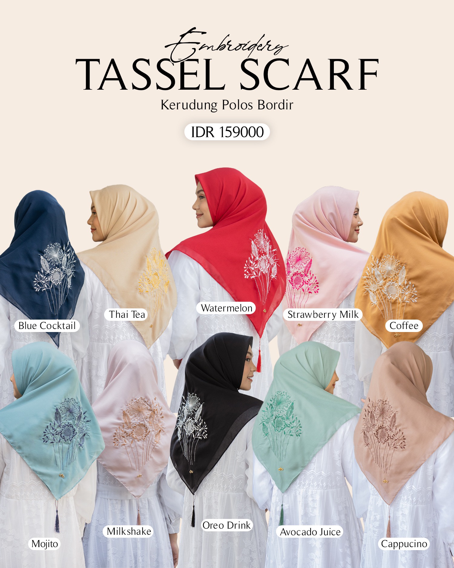 Embroidery Tassel Scarf