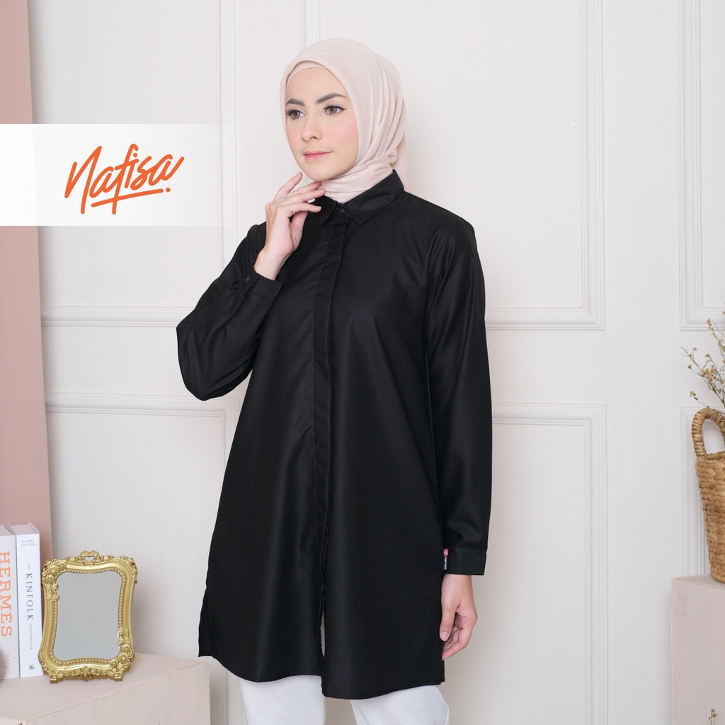 Nafisa Tunik Fleksibel Day - Kemeja Tunik Day To Day Atasan Muslim Size Lengkap - Hitam